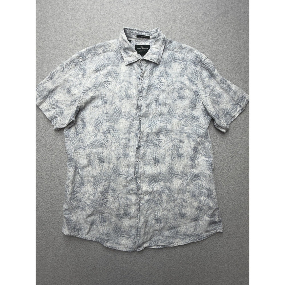 Rodd & Gunn Shirt Mens XL Blue Floral Linen Short Sleeve Button Casual Summer